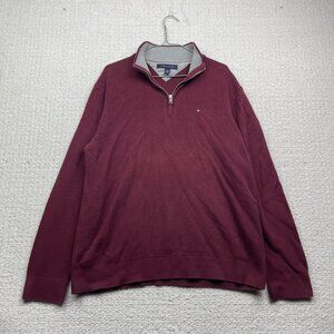 Tommy Hilfiger Quarter zip Sweater Pullover Wine Red Men Sz XL Preppy Academia
